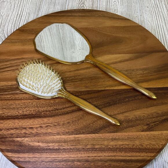 Lot of 2 Vanity Dresser Sets Matching Hand Mirror and Hair Brush Vintage 1950s B - Picture 9 of 10